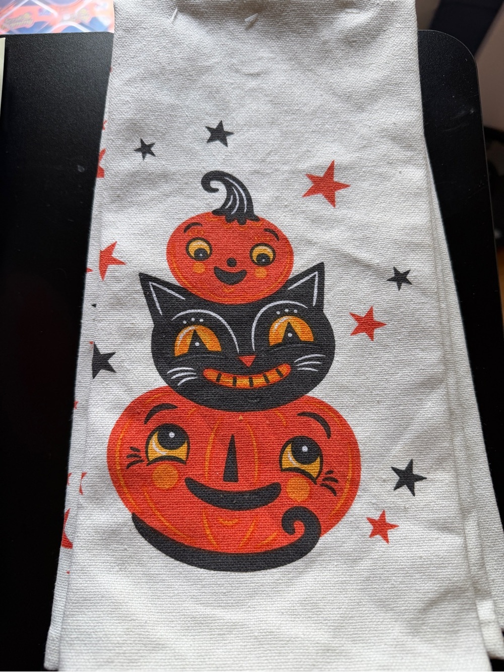 New Johanna Parker Halloween Set 3 Kitchen Bath Towels Black Cat Pumpkin Stack